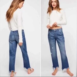 NWT Free People We The Free Maggie Mid Rise Straight Jeans In Sequoia Bl…